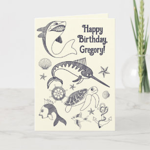 Fish and Nautical Tattoos Ocean Themed Birthday Card