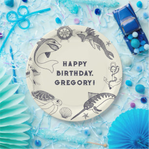Fish and Nautical Tattoos Ocean Themed Party Paper Plate