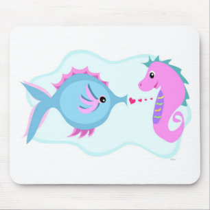 Fish and Seahorse Love Connection Mouse Pad