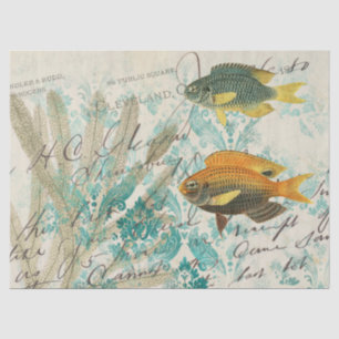 Fish and Seaweed with Writing Decoupage Tissue Paper