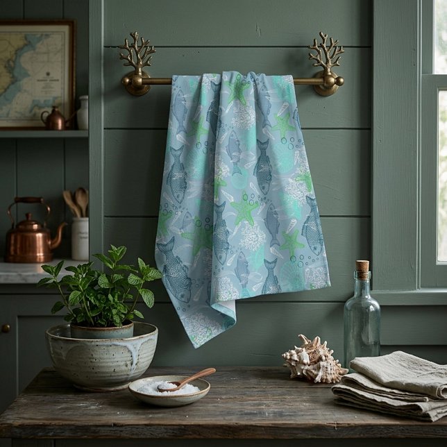 Fish and shells tea towel (Creator Uploaded)