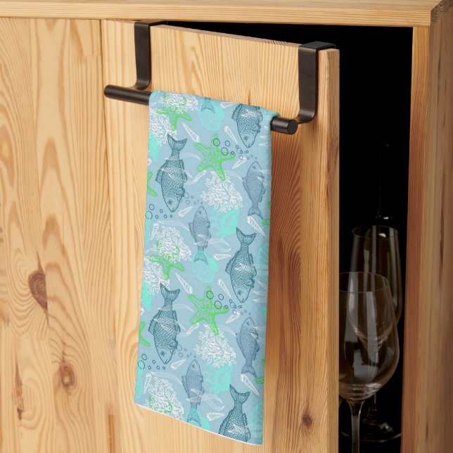Fish and shells tea towel (Thirds Fold)