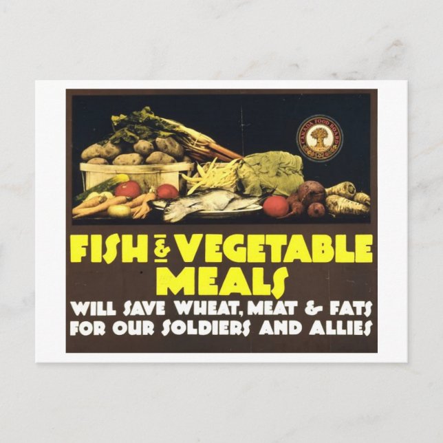 "Fish and Vegetable Meals" Vintage Wartime Postcard (Front)