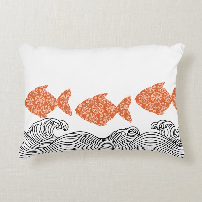 Fish and Waves  Decorative Cushion (Front)