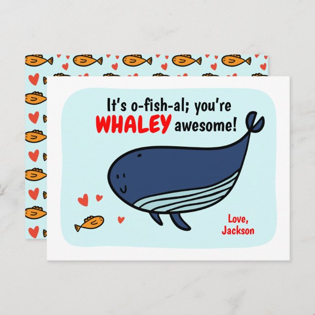 Fish and Whale Class Valentine Cards for Kids (Front/Back)