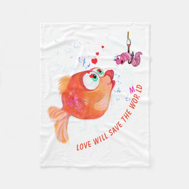 Fish and Worm Baby Fleece Blanket - Your Text (Front)