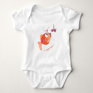 Fish and Worm Funny Baby Bodysuit - Custom Text