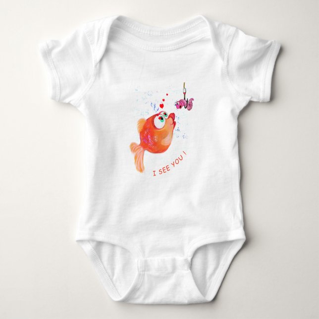 Fish and Worm Funny Baby Bodysuit - Custom Text (Front)