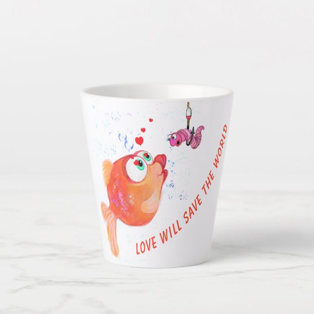 Fish and Worm Love Latte Mug - Custom Text (Front)