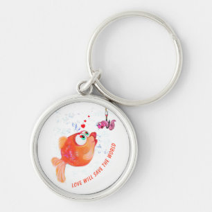 Fish and Worm Love Romantic Cartoon Keychain