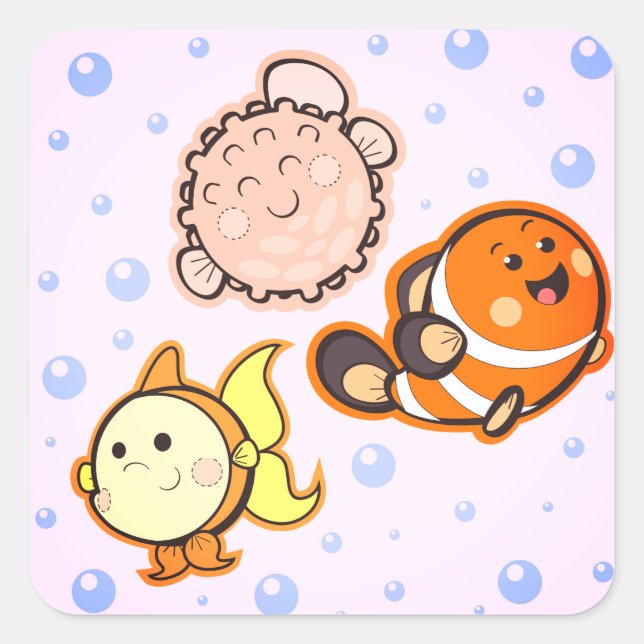 Fish Animals Water Square Sticker (Front)