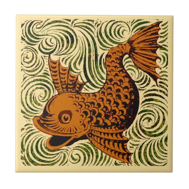 Fish Antique Tile Old art ancient (Front)