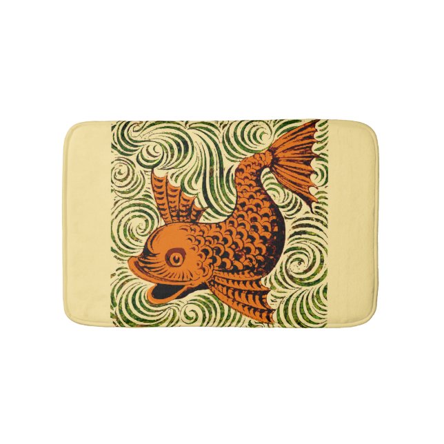 Fish Antique Tile Old art ancient Bath Mat (Front)