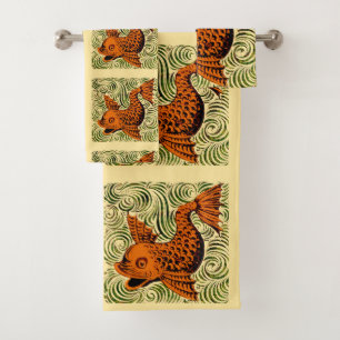 Fish Antique Tile Old art ancient Bath Towel Set