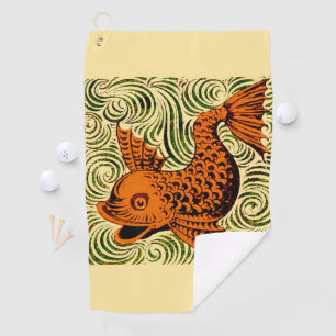 Fish Antique Tile Old art ancient de morgan art Golf Towel