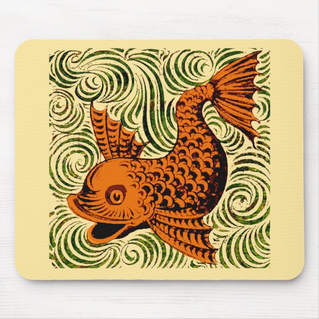 Fish Antique Tile Old art ancient de morgan art Mouse Pad (Front)