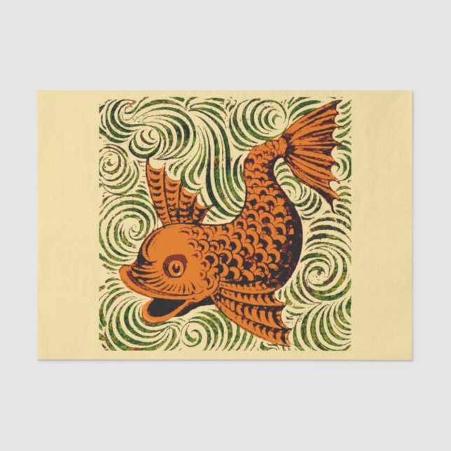 Fish Antique Tile Old art ancient de morgan art Tissue Paper (Front)