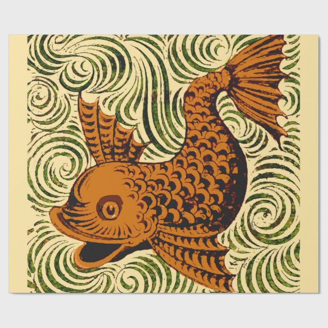 Fish Antique Tile Old art ancient de morgan art Wrapping Paper (Flat)