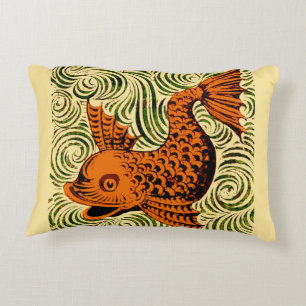 Fish Antique Tile Old art ancient Decorative Cushion