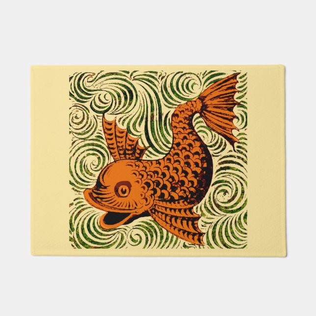 Fish Antique Tile Old art ancient Doormat (Front)