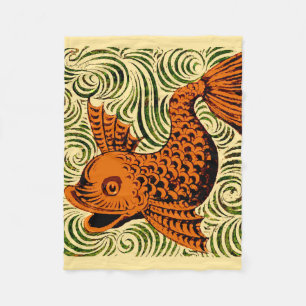 Fish Antique Tile Old art ancient Fleece Blanket