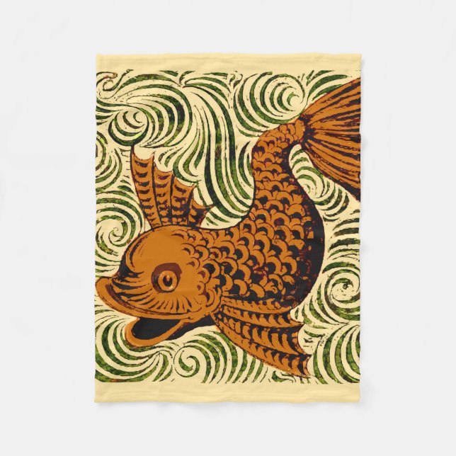 Fish Antique Tile Old art ancient Fleece Blanket (Front)