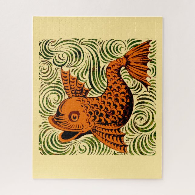 Fish Antique Tile Old art ancient Jigsaw Puzzle (Vertical)