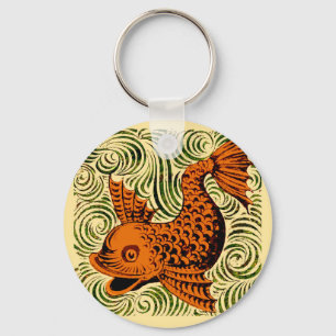Fish Antique Tile Old art ancient Key Ring