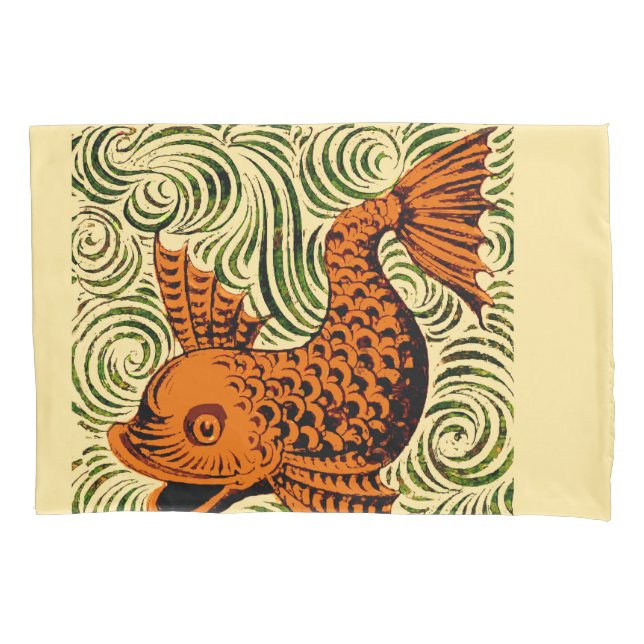 Fish Antique Tile Old art ancient Pillowcase (Front)