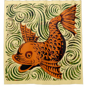Fish Antique Tile Old art ancient Shower Curtain