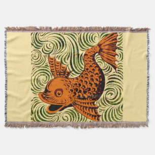 Fish Antique Tile Old art ancient Throw Blanket