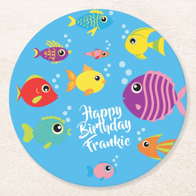 Fish Aquarium 1st Birthday Party Coasters (Front)