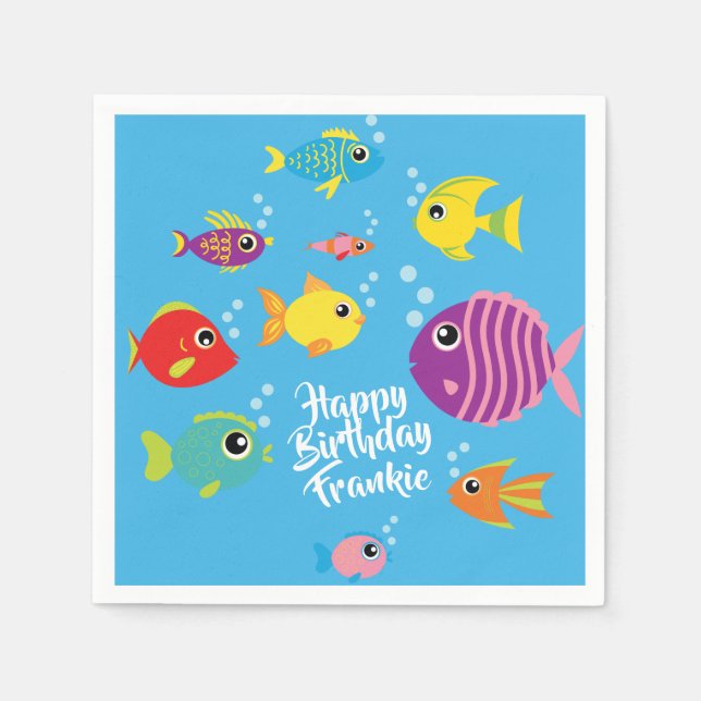 Fish Aquarium 1st Birthday Party Napkins (Front)