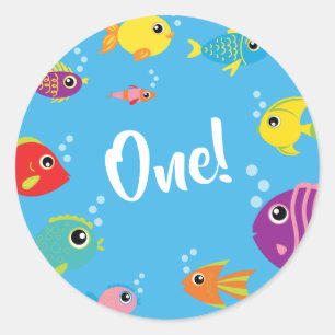 Fish Aquarium 1st Birthday Thank You Sticker Seals