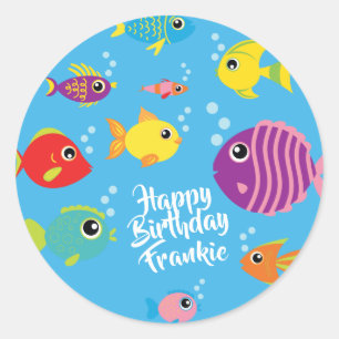 Fish Aquarium 1st Birthday Thank You Sticker Seals