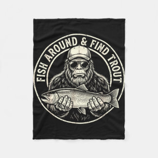 Fish around and find trout fishing bigfoot fleece blanket