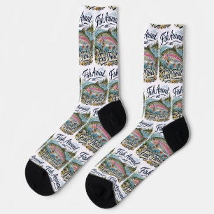 Fish Around and Find Trout Fun Quote Fisherman Socks