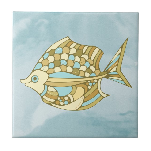 Fish Art Blue Nautical Ceramic Tile (Front)