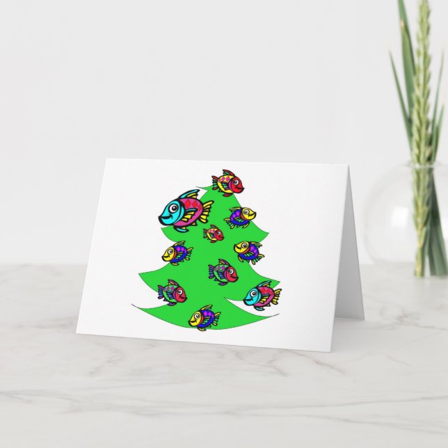 fish at Christmas tree Holiday Card (Front)
