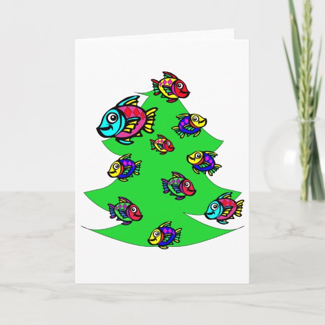 fish at Christmas tree Holiday Card (Front)
