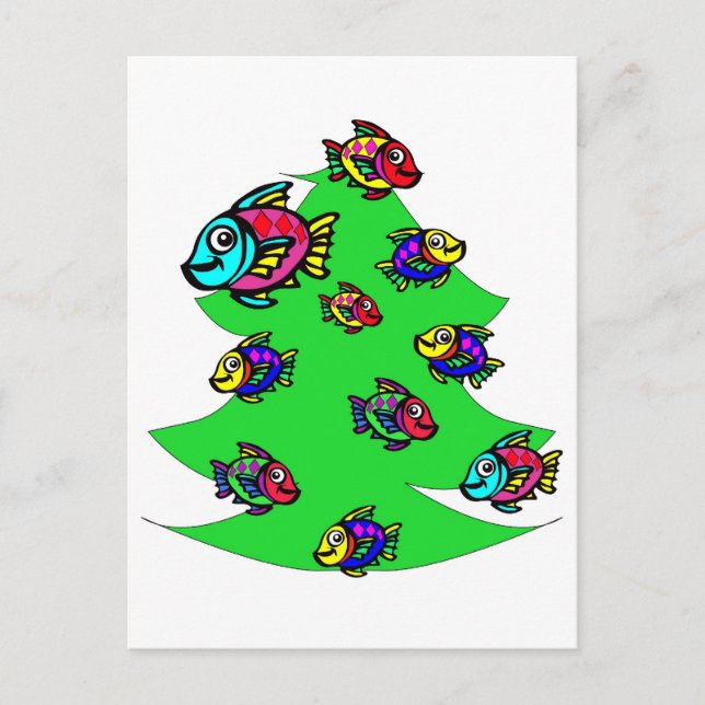 fish at Christmas tree Holiday Postcard (Front)