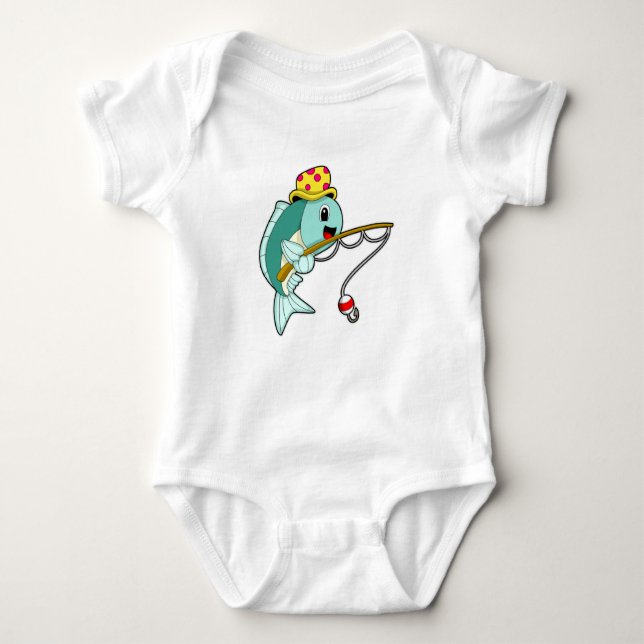 Fish at Fishing with Fishing rod & Hat Baby Bodysuit (Front)