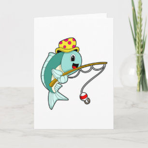 Fish at Fishing with Fishing rod & Hat Card