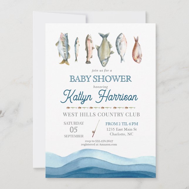 Fish Baby Shower Invitation, Fishing baby shower Invitation (Front)