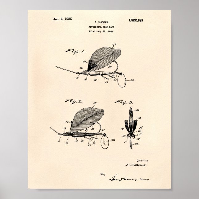 Fish Bait 1925 Patent Art Old Peper Poster (Front)