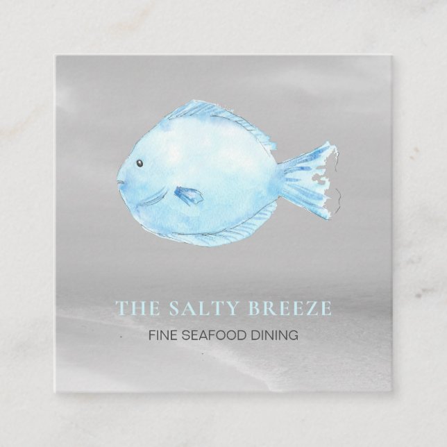 *~* Fish Beach Sand Sea Dining Tropical  Square Business Card (Front)