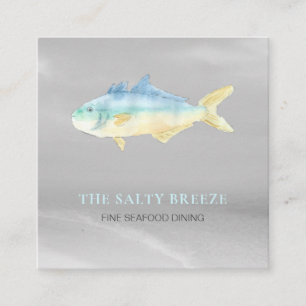 *~* Fish Beach SILVER Sand Sea Dining Tropical Square Business Card