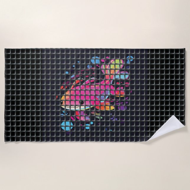 Fish Behind Net Illustration Beach Towel (Front)