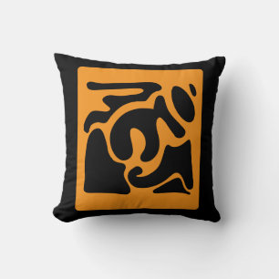 Fish Black and Orange Freeform Pattern Cushion