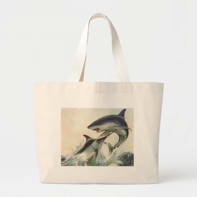 Fish - Black Marlin & Mako Shark Large Tote Bag (Front)